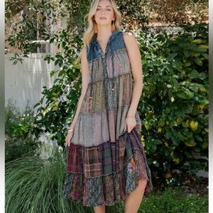 Bohemian Patchwork Midi Dress